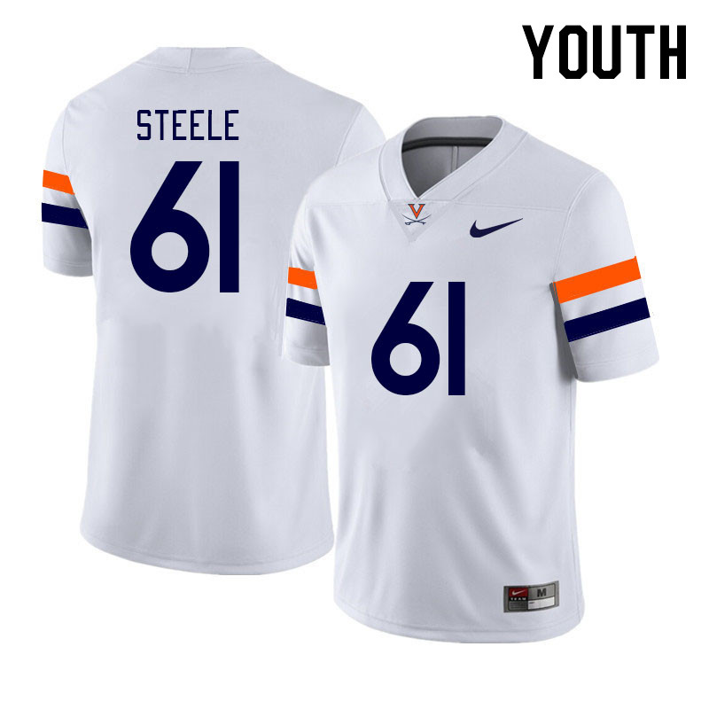Youth #61 Dane Steele Virginia Cavaliers College Football Jerseys Stitched Sale-White - Click Image to Close